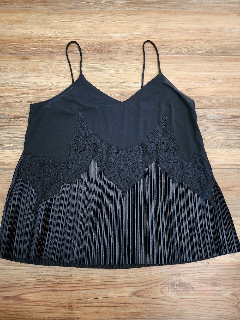 Express Satin Tank Top Women's L Black Pleated Lace